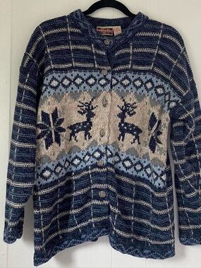 Northcrest Navy and Cream Reindeer Patterned Men’s Cardigan